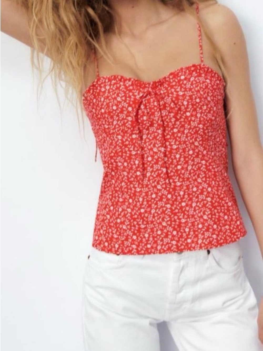 Zara Red Floral Tie Spaghetti Strap Bustier